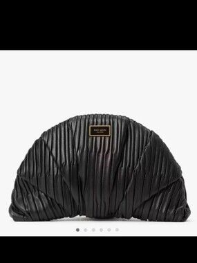 NWT kate spade Black Patisserie Pleated 3d Croissant Smooth Leather Clutch